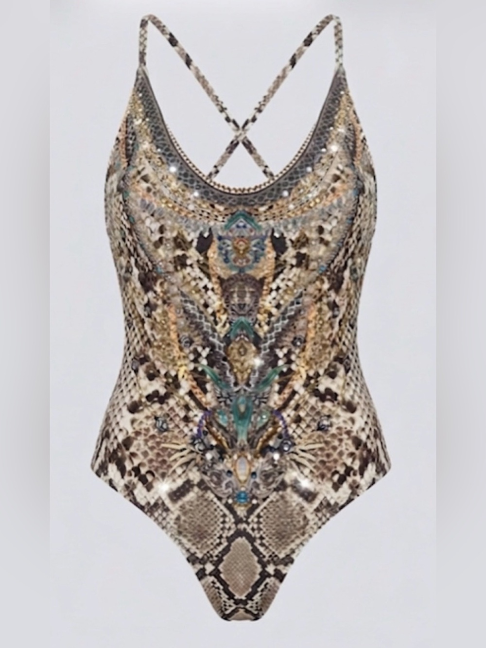 CAMILLA Snakeskin Crystal Embellished One Piece Swimsuit Custom Size